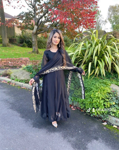 HAYA | Black Chiffon Anarkali