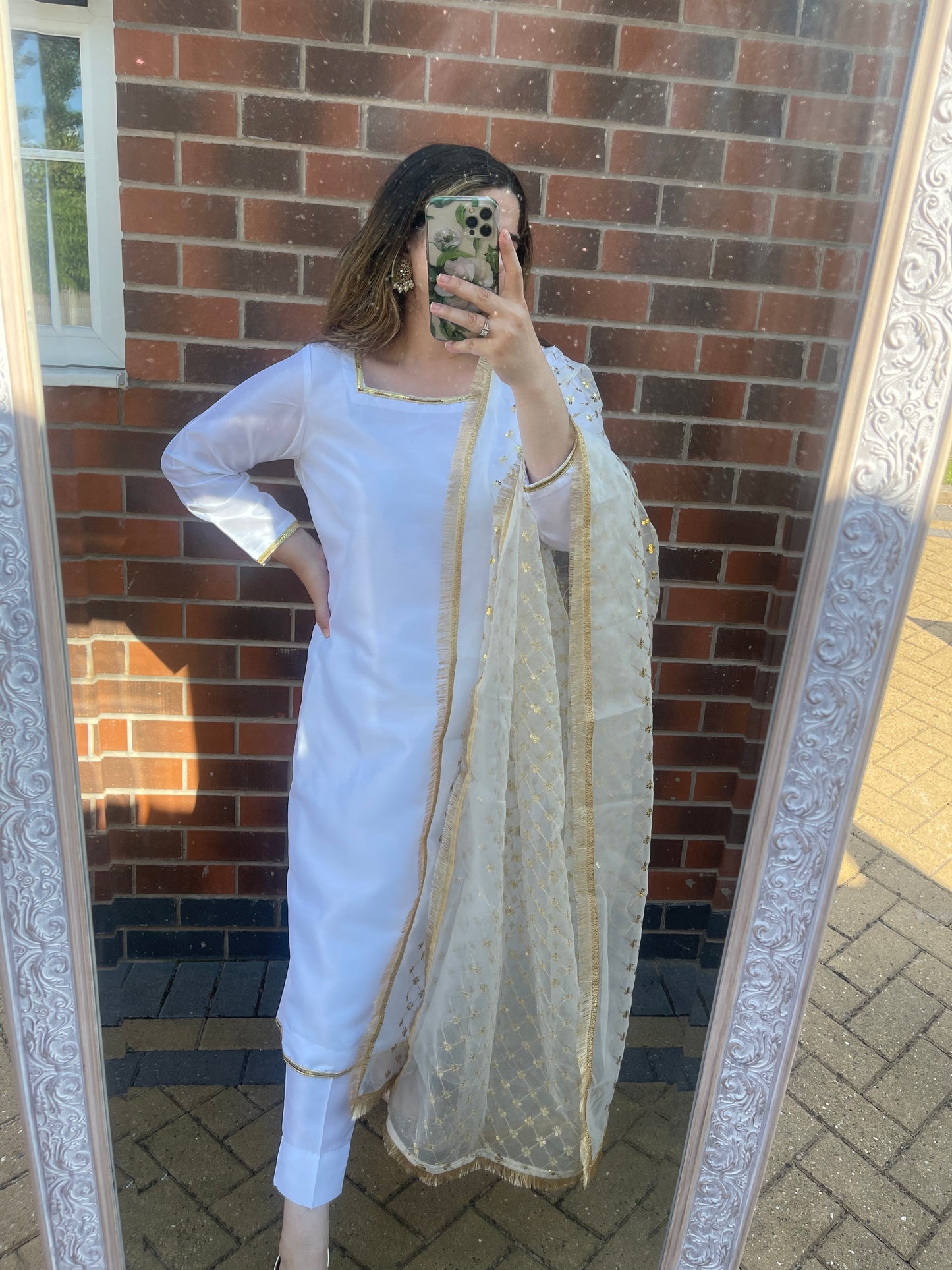 White Raw Silk 3PC with Net Dupatta