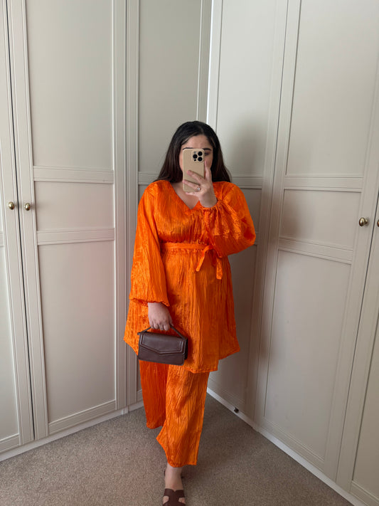 2PC Silk Crush Co Ord | Orange