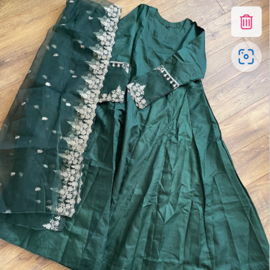 Bottle Green Silk Anarkali Dress